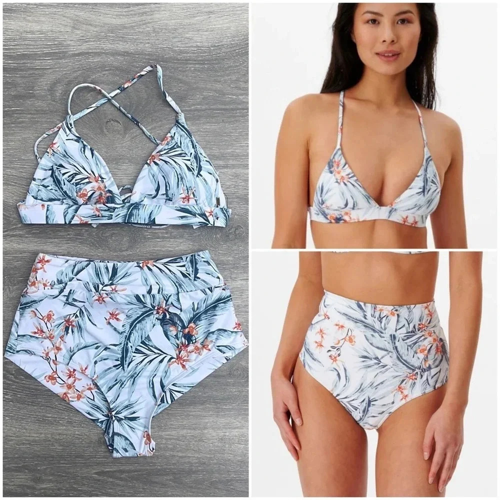 Rip Curl Diamond Bay Crossback Tri & Cheeky Hi Pant, white